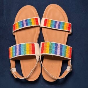 Soludos Sandals with Rainbow Embroidery White Multicolor Size 9.5M